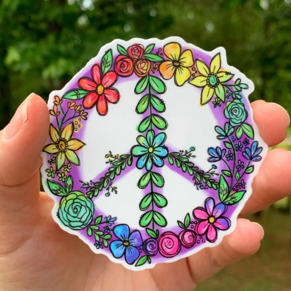 Rainbow Floral Peace Sign Sticker